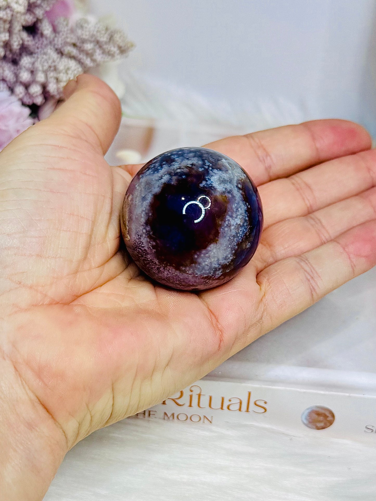 Blue Flower Agate Sphere on Stand 102g