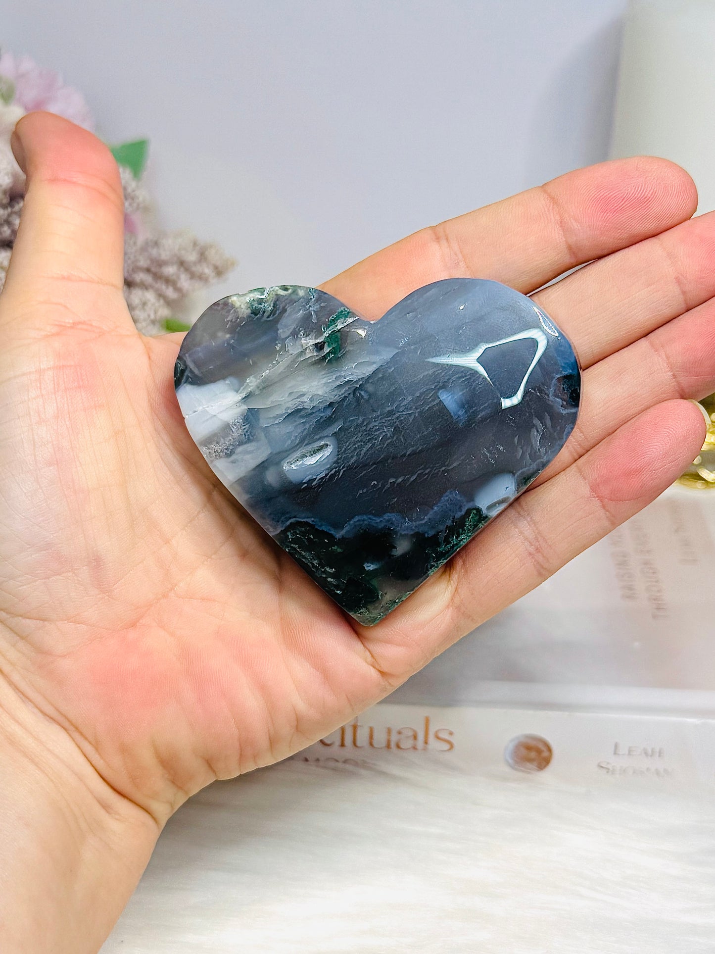 Moss Agate Heart 8cm