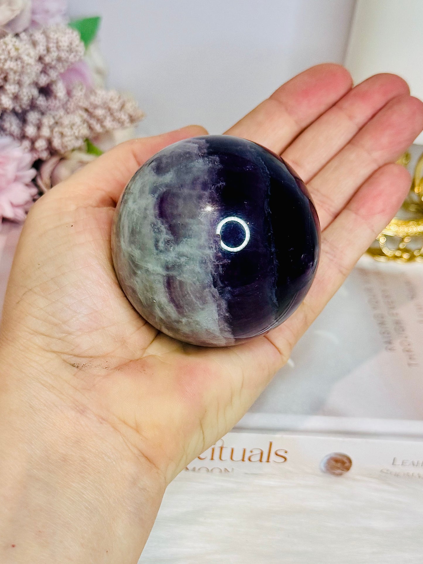 Rainbow Fluorite Sphere on Light Stand 384g