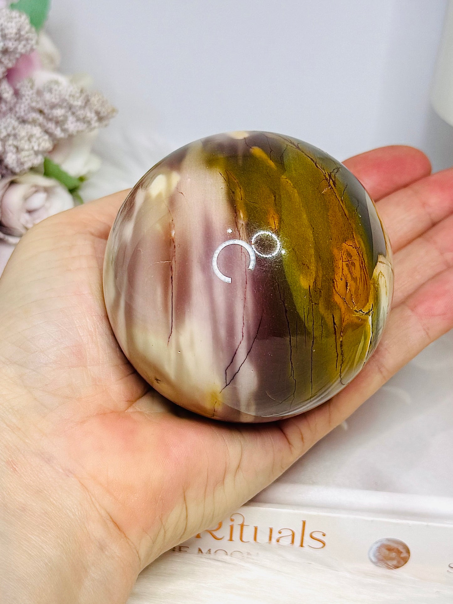 Large Mookaite Jasper Sphere on Stand 520g
