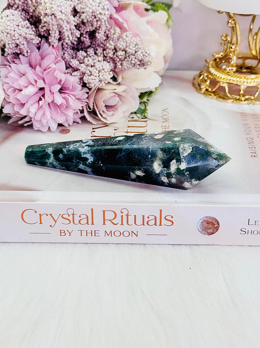 Beautiful 11.5cm Moss Agate Wand | Tower