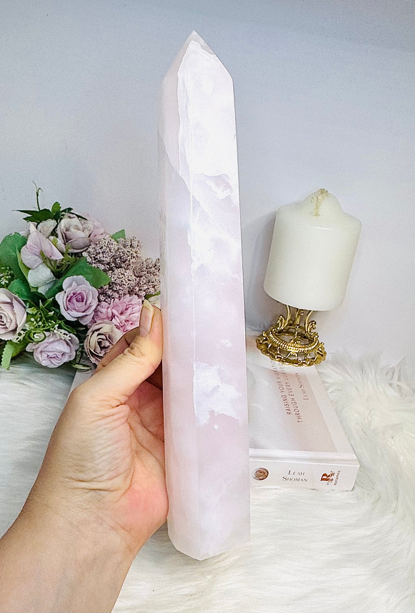 Huge UV Reactive Pink Mangano Calcite Tower 28cm
