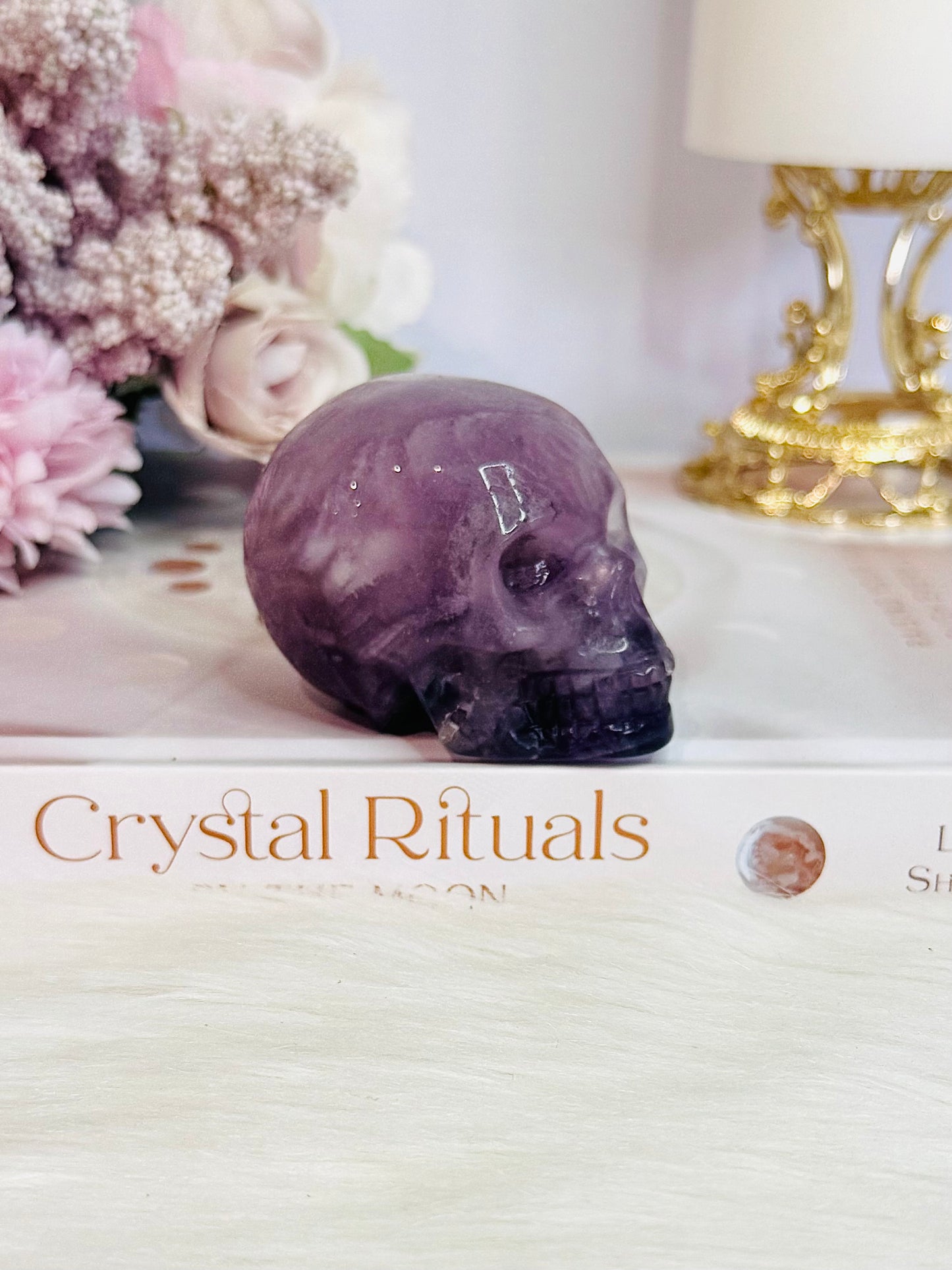 Beautiful Purple Fluorite Carved Skull 7cm