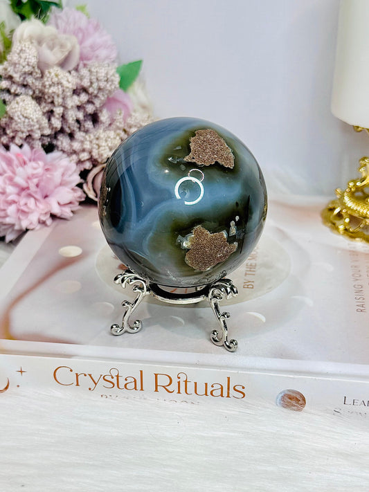 Large Football | Volcano Agate Sphere on Stand 397g