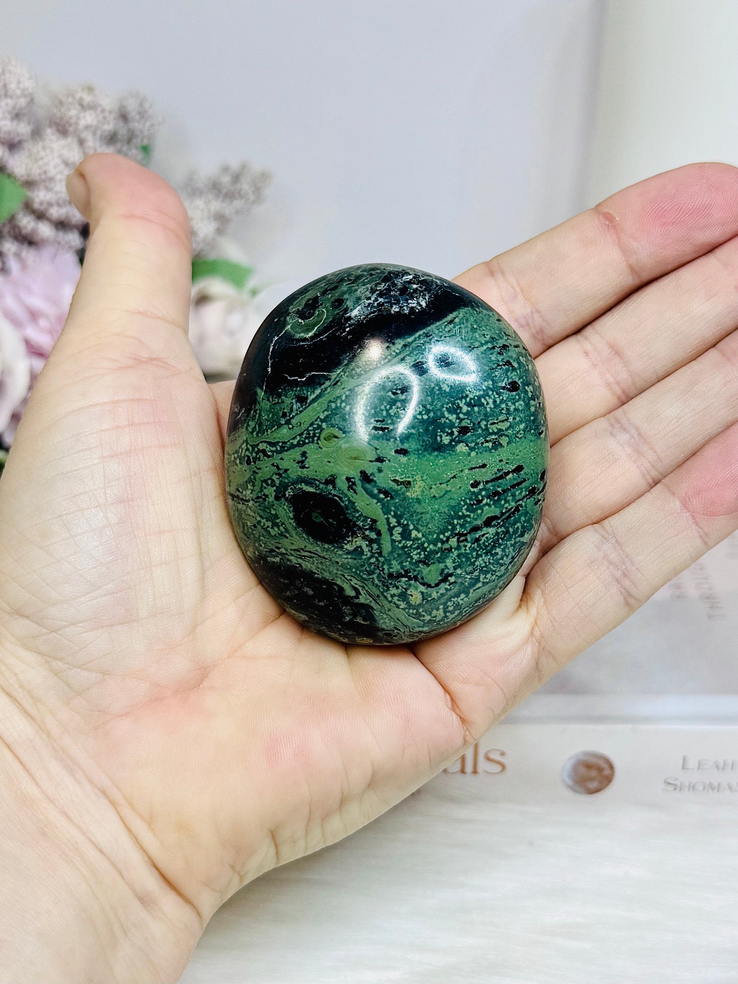 Kambaba Jasper Palm Stone (stand is display only)