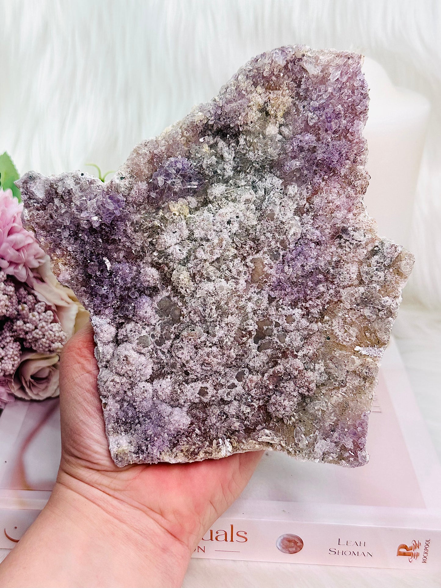 ⚜️ SALE ⚜️ A Protective Shield ~ Stunning Piece!!! Flower Amethyst | Zeolite Specimen Slab On Stand From Brazil 23cm Tall