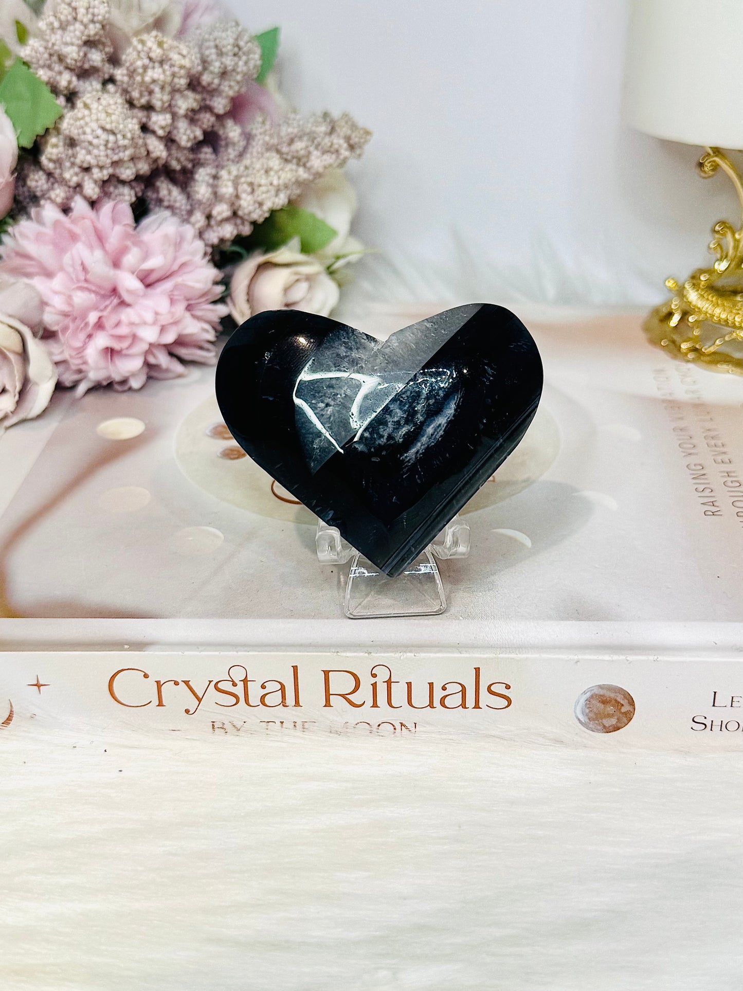 Black Agate Heart On Stand