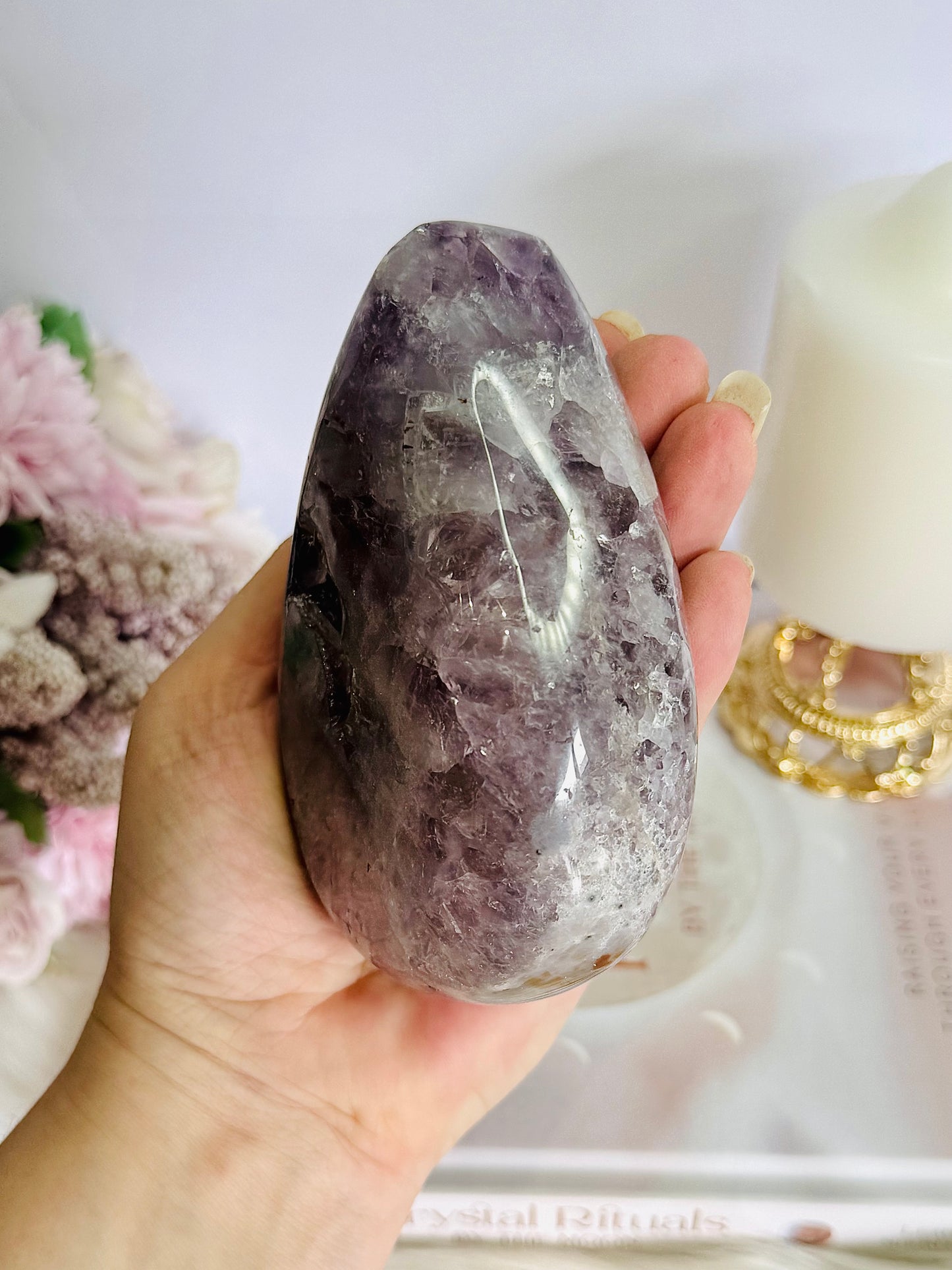 Fabulous Large 618gram Druzy Amethyst Chunky Carved Tear Drop | Flame From Brazil