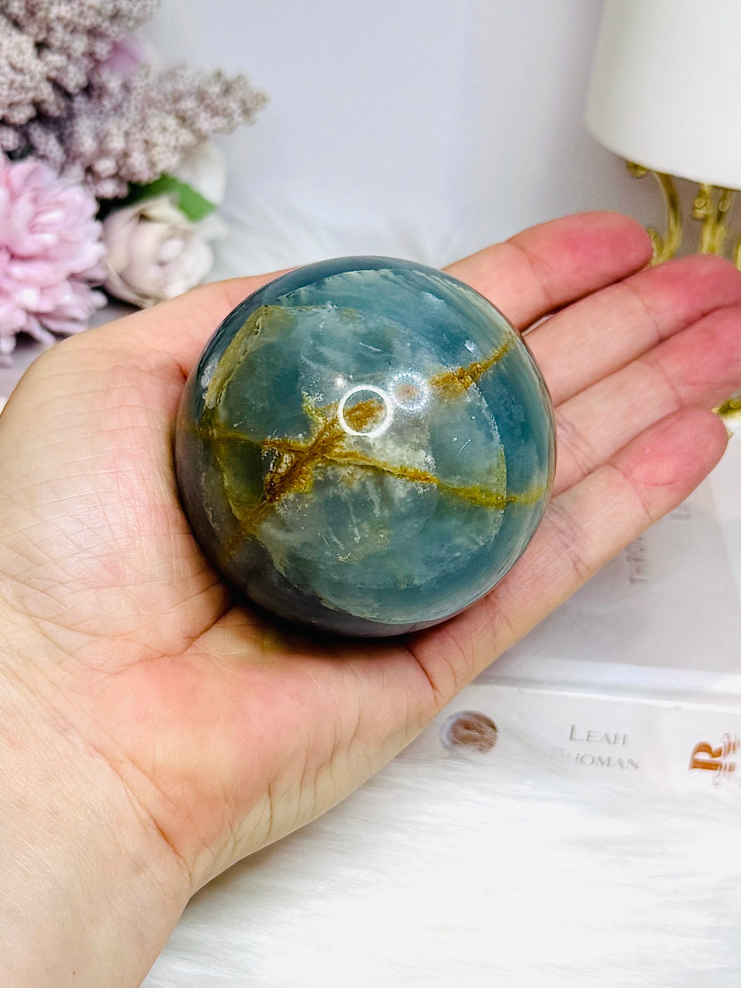 Blue Onyx Sphere on Stand 350g