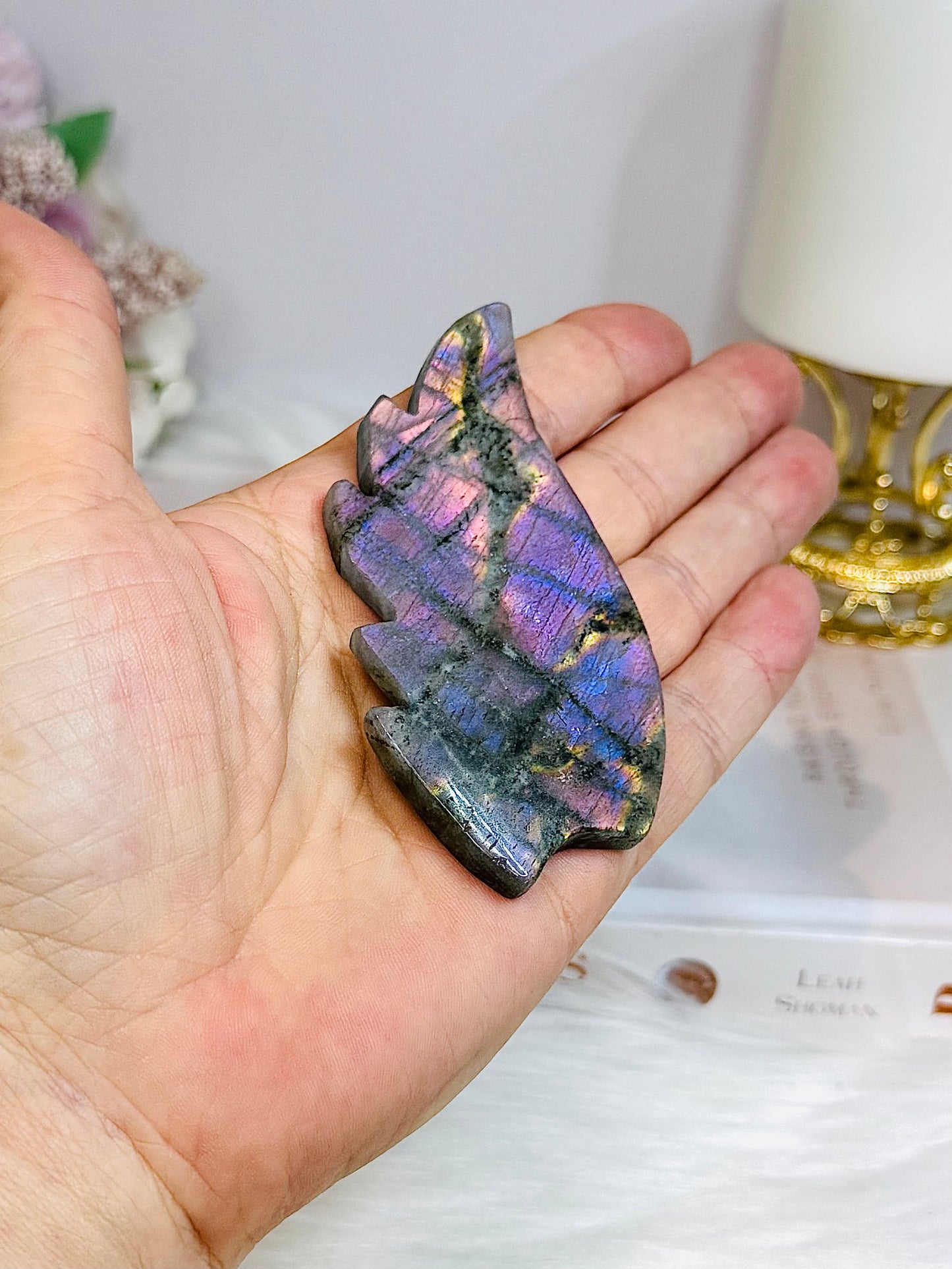 Purple Labradorite Heart with Wings ~ Each piece is full of flash 18cm