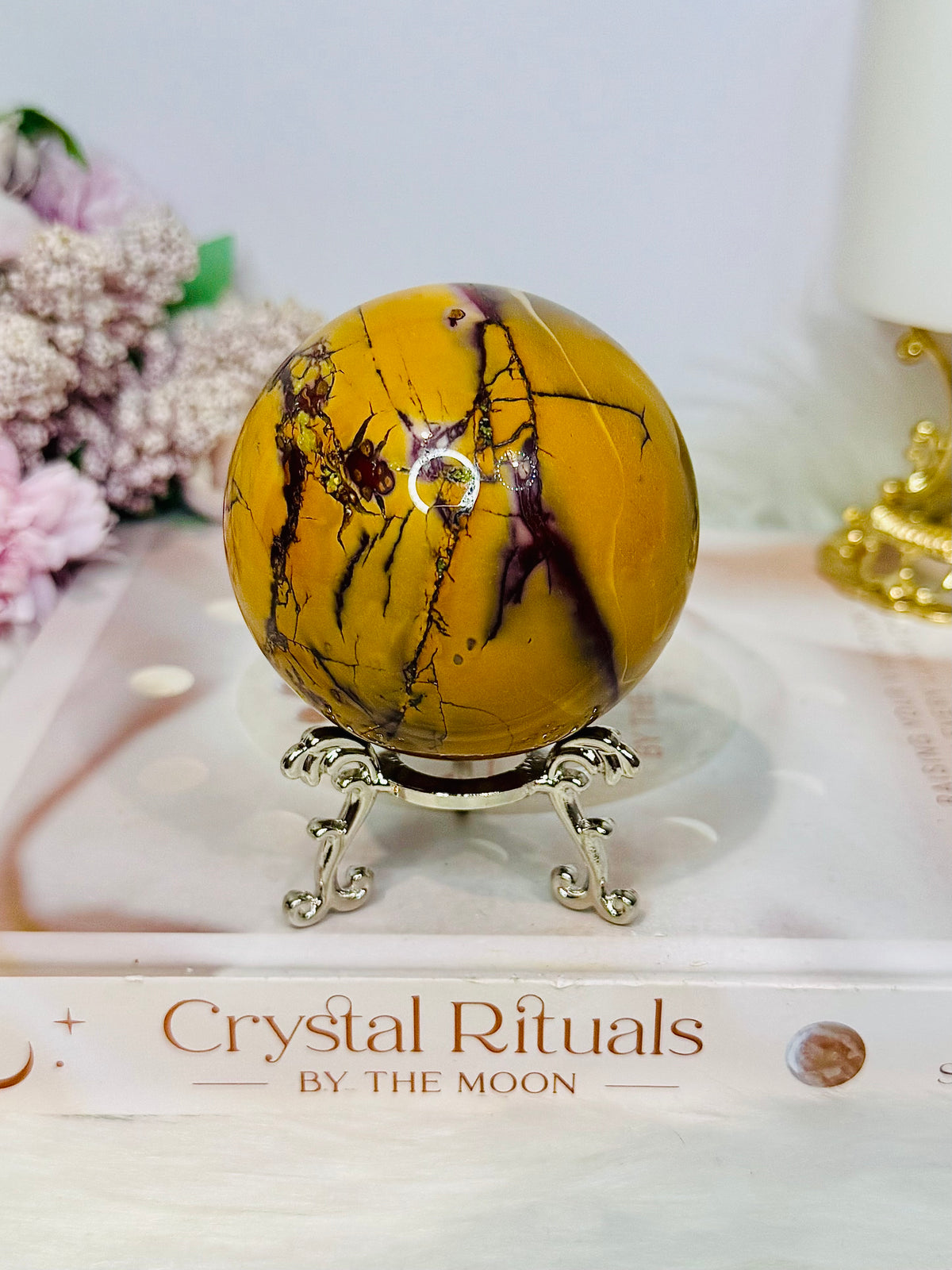 Large Mookaite Jasper Sphere on Stand 412g