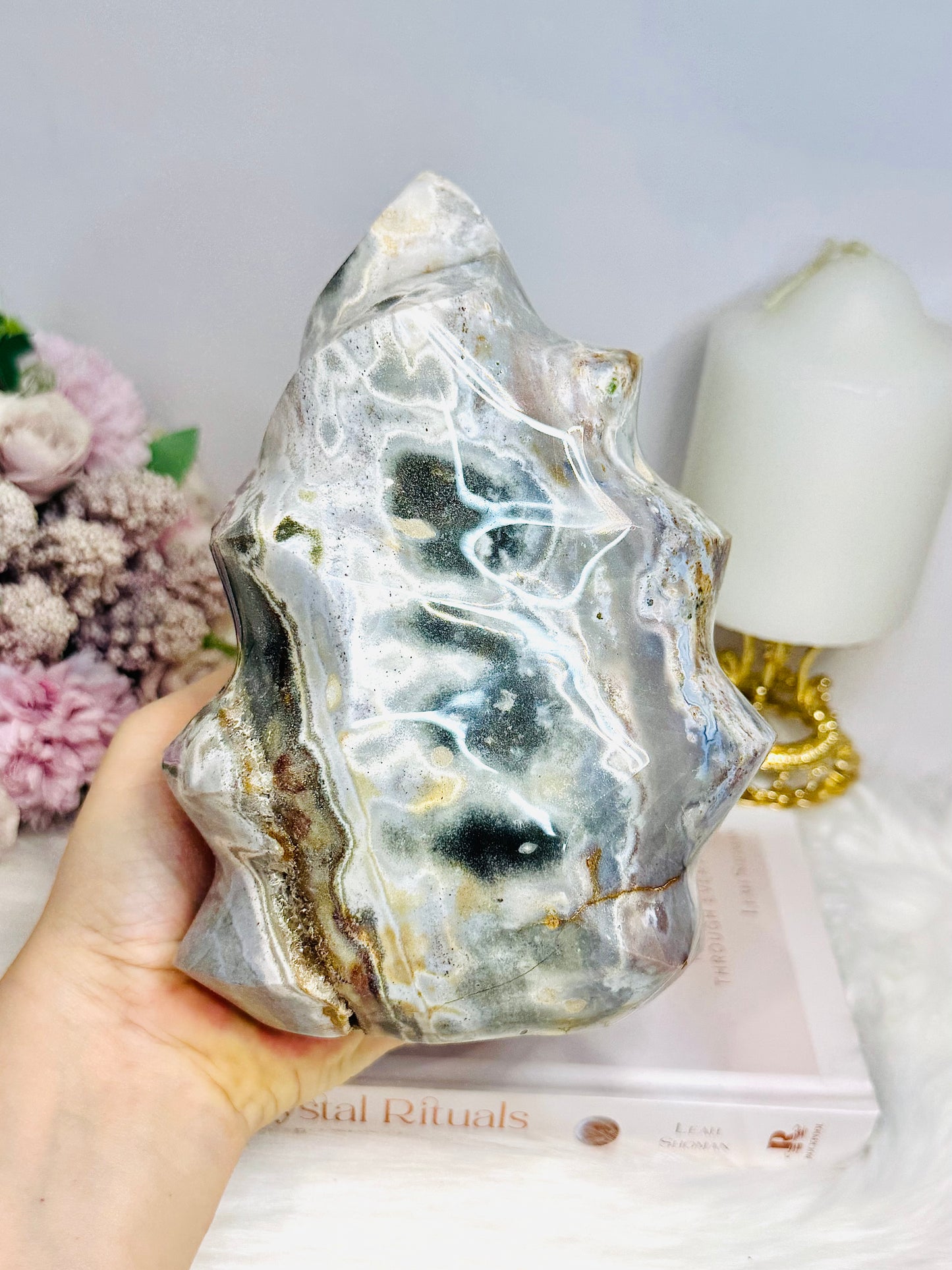 Large Ocean Jasper Carved Flame 17.5cm 1.99KG