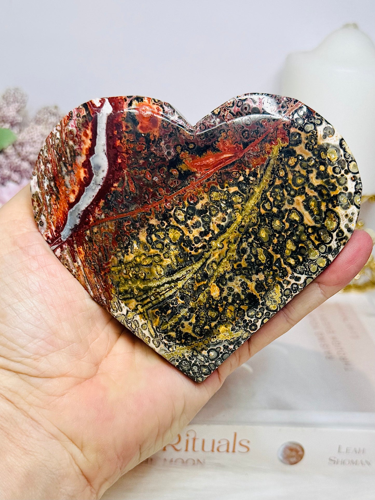 Large Leopardskin Jasper Heart on Stand 11cm