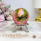 Thulite Sphere with Epidote 209g On Stand