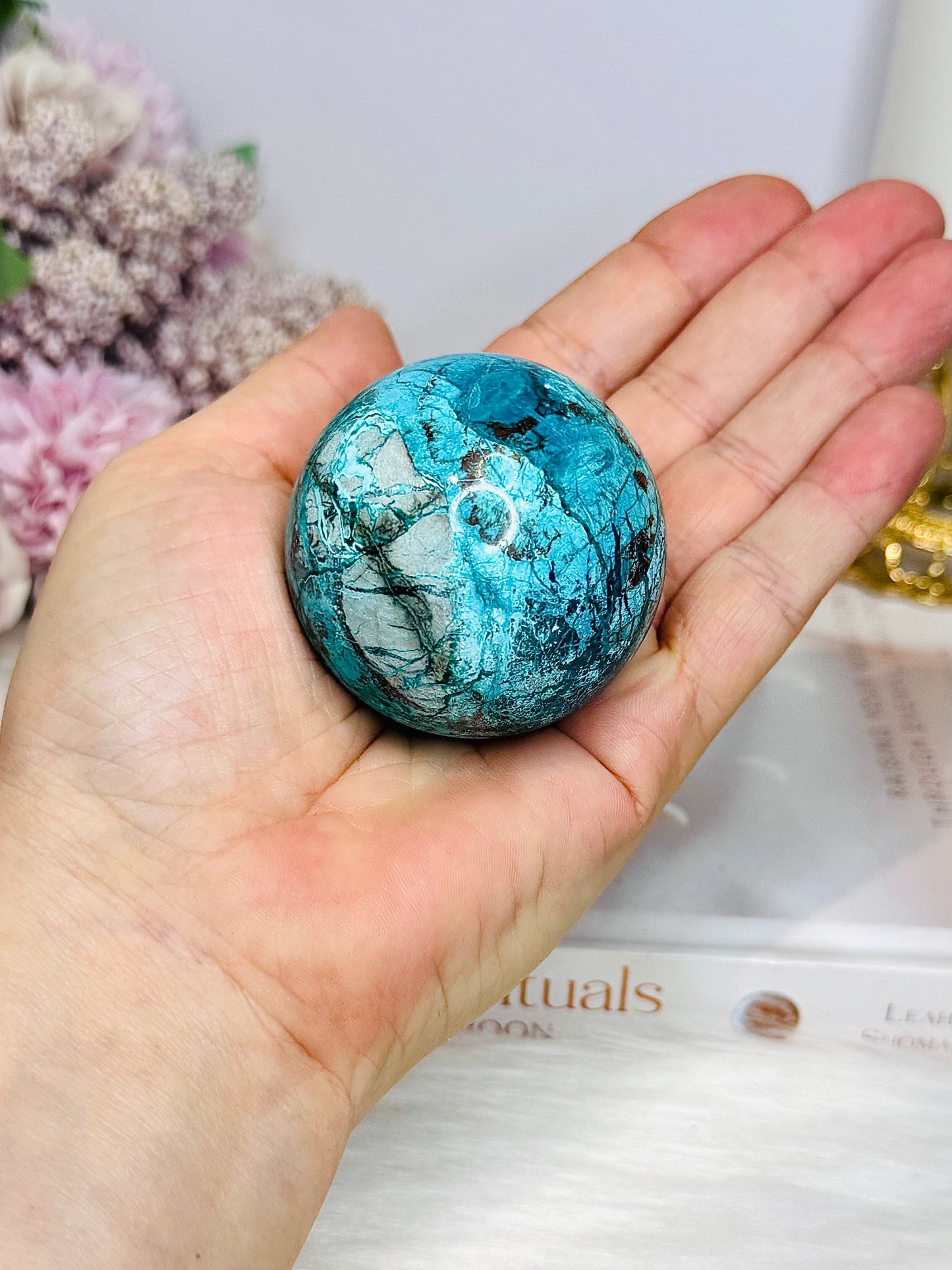 High Grade Chrysocolla Sphere on Stand 181g