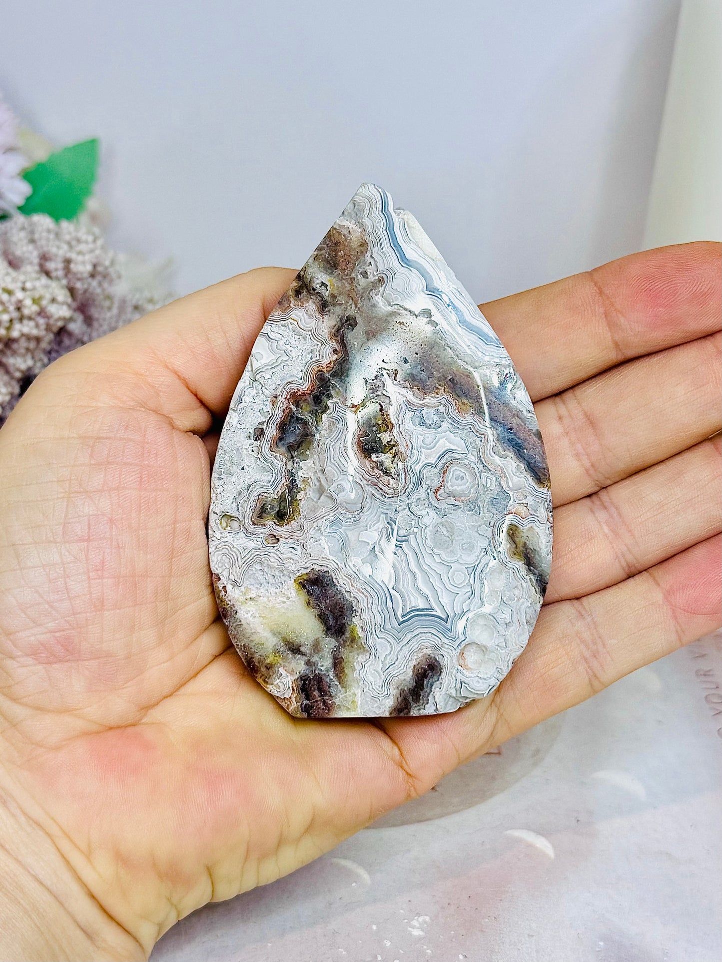 Mexican Lace Agate Flame with Druzy On Tip 8.5cm