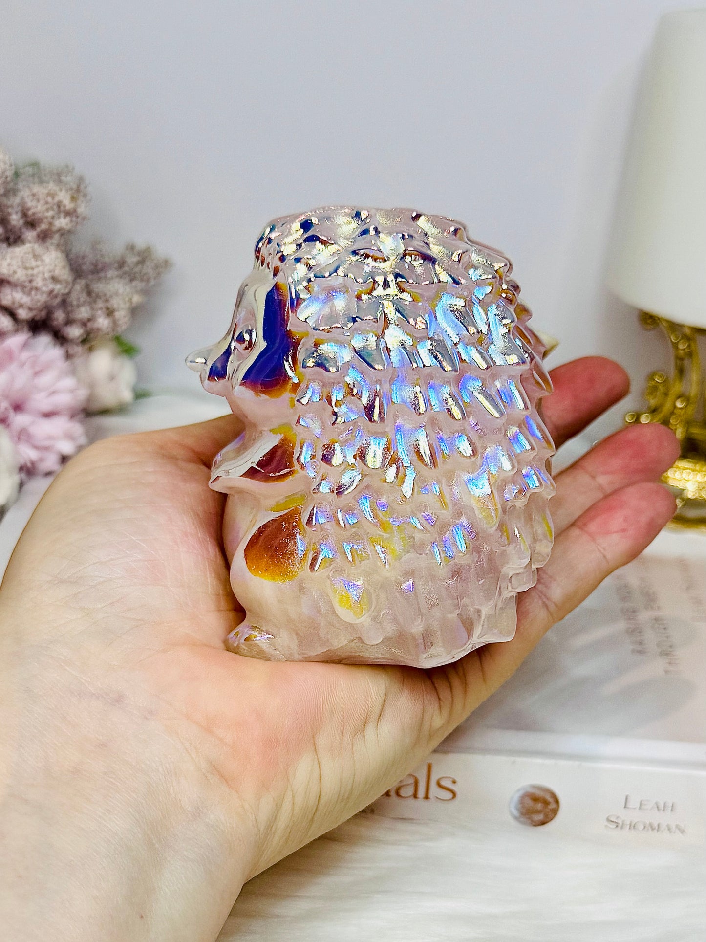 Large Aura Rose Quartz Carved Hedgehog 554g