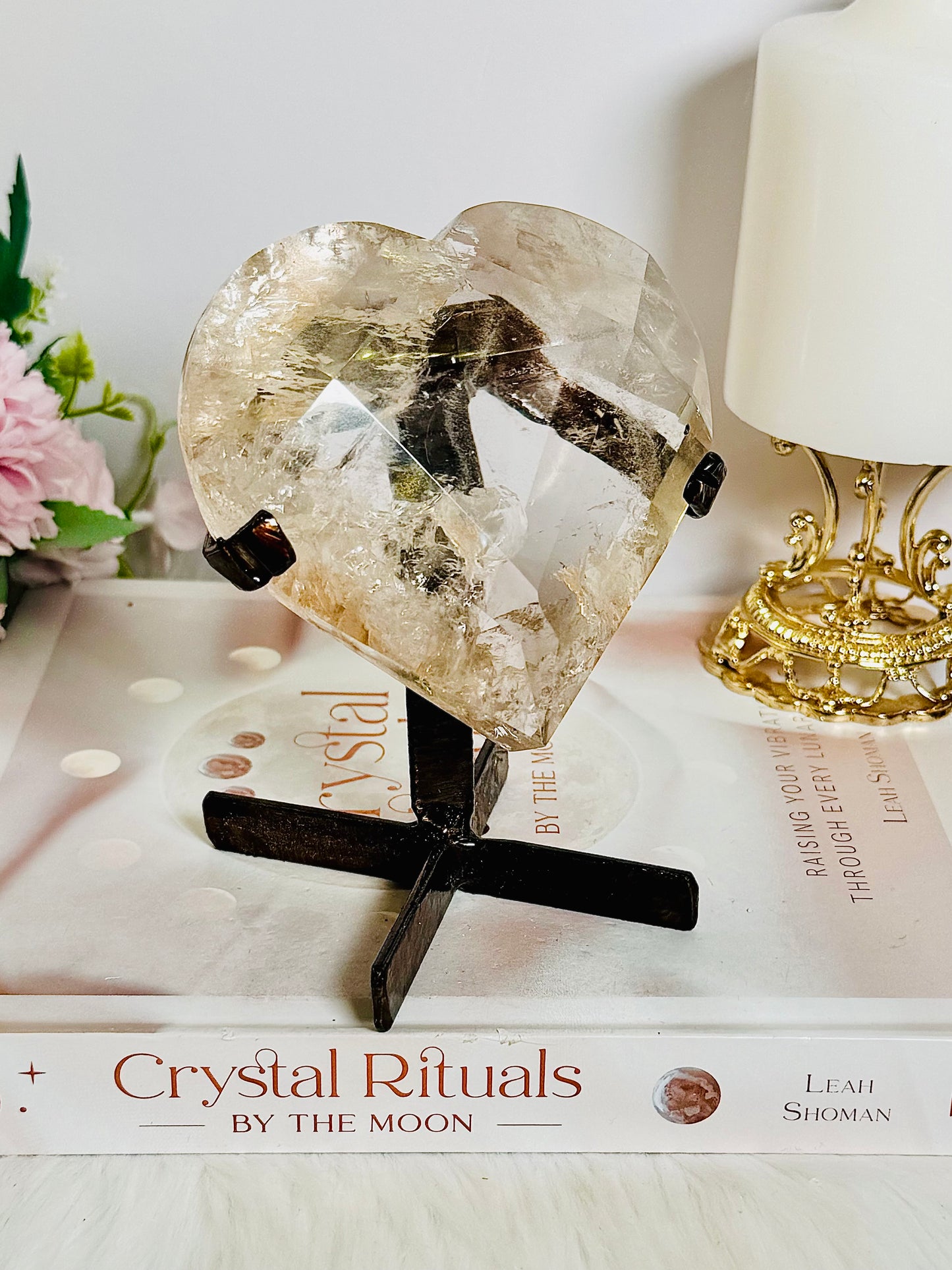 Fabulous Large AAA Grade Smokey Quartz Faceted Heart on Bronze Stand 13cm 486grams