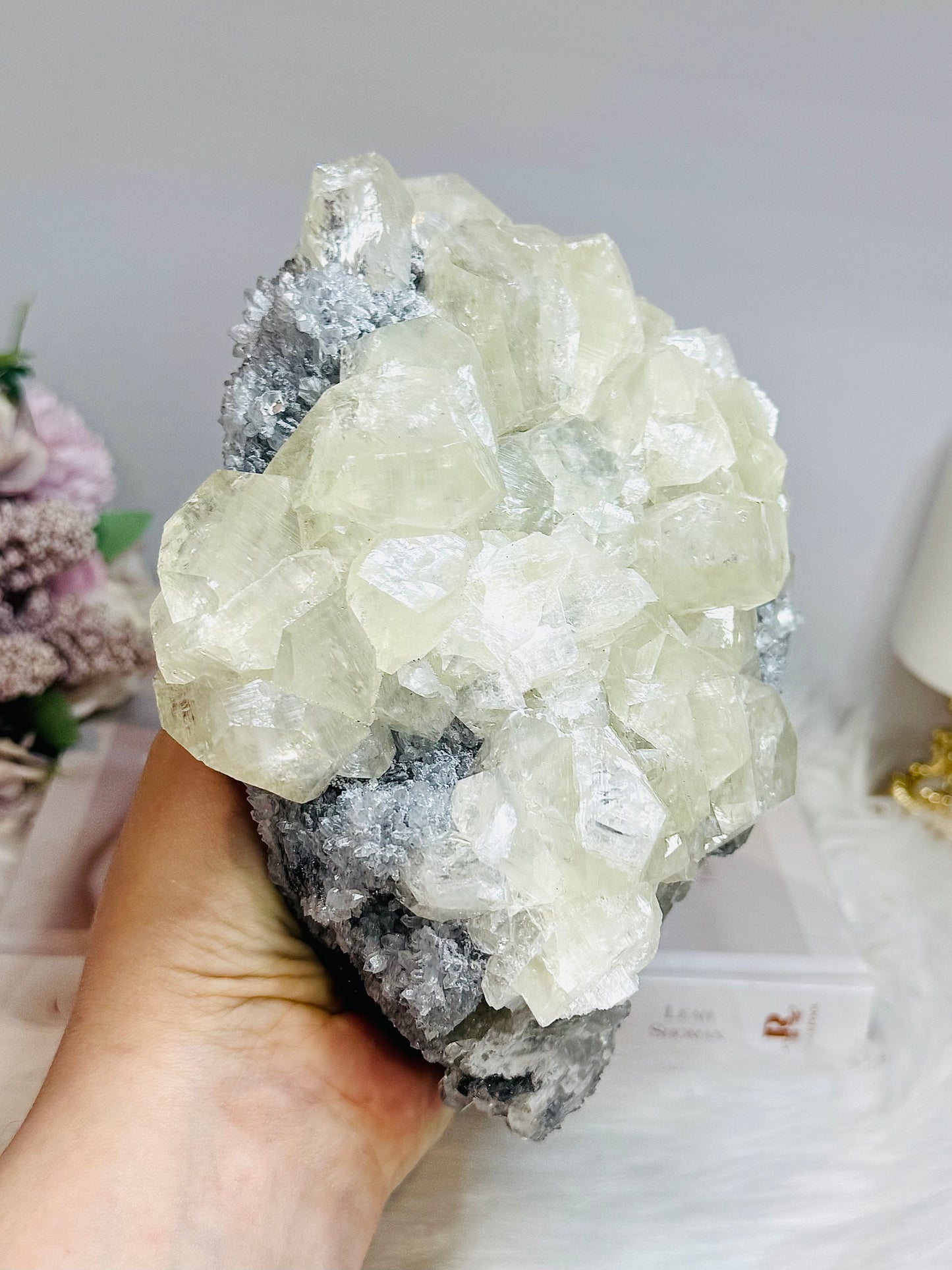 Huge Calcite Freeform on Timber Stand 1.9KG