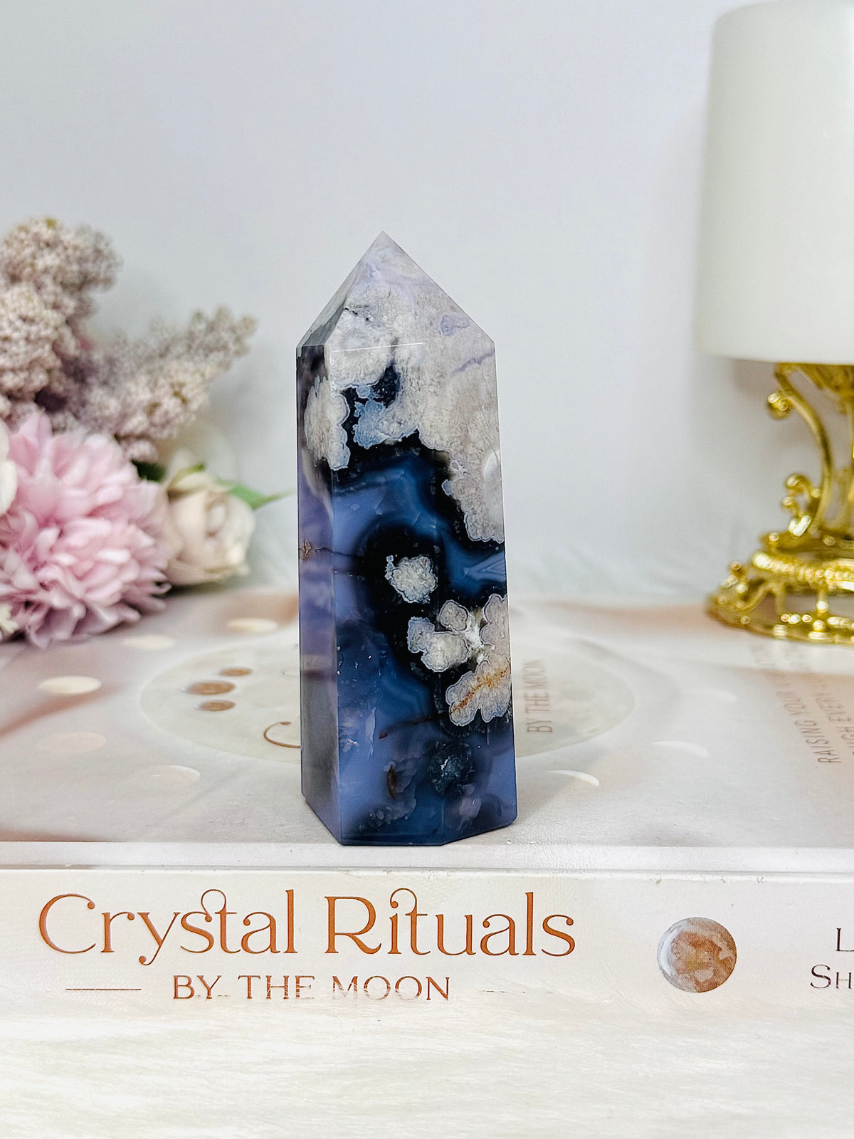 High Grade Blue Flower Agate Druzy Tower 9cm