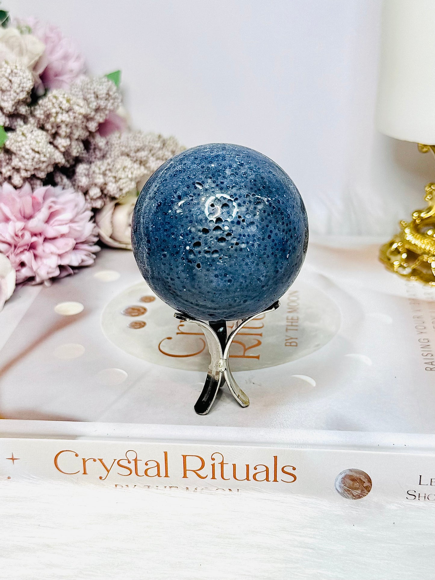 Rare Blue Coral Fossil Sphere on Stand 205g