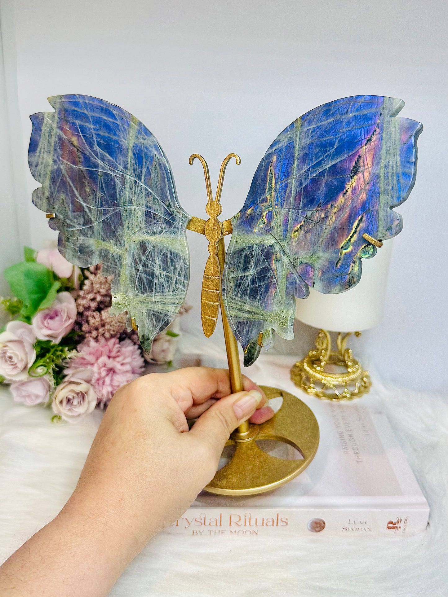 Large Labradorite Butterfly Wings With Purple Flash 21cm Tall