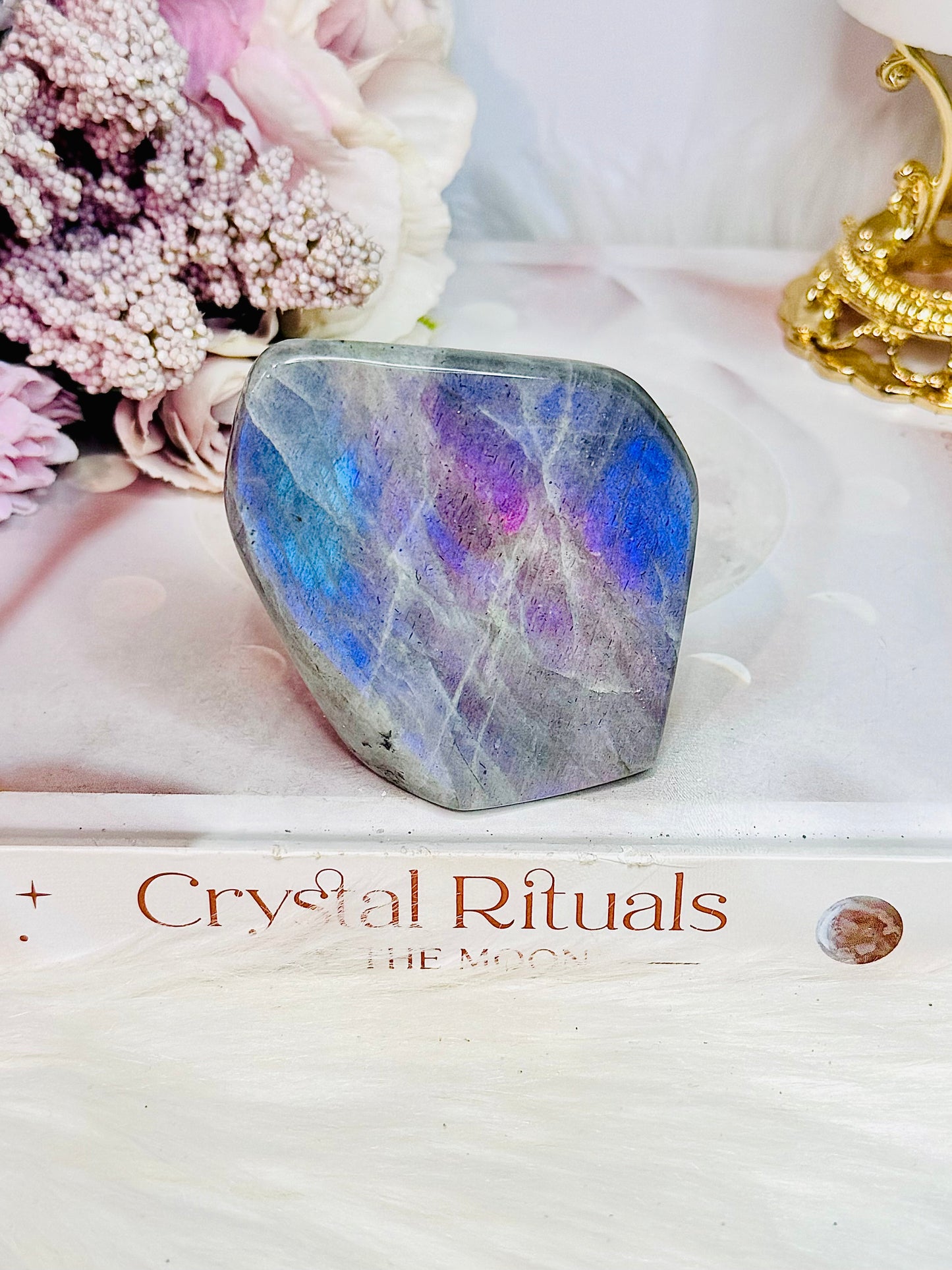 Natural Labradorite Polished Freeform With Gorgeous Pink Purple & Blue Flash 7cm