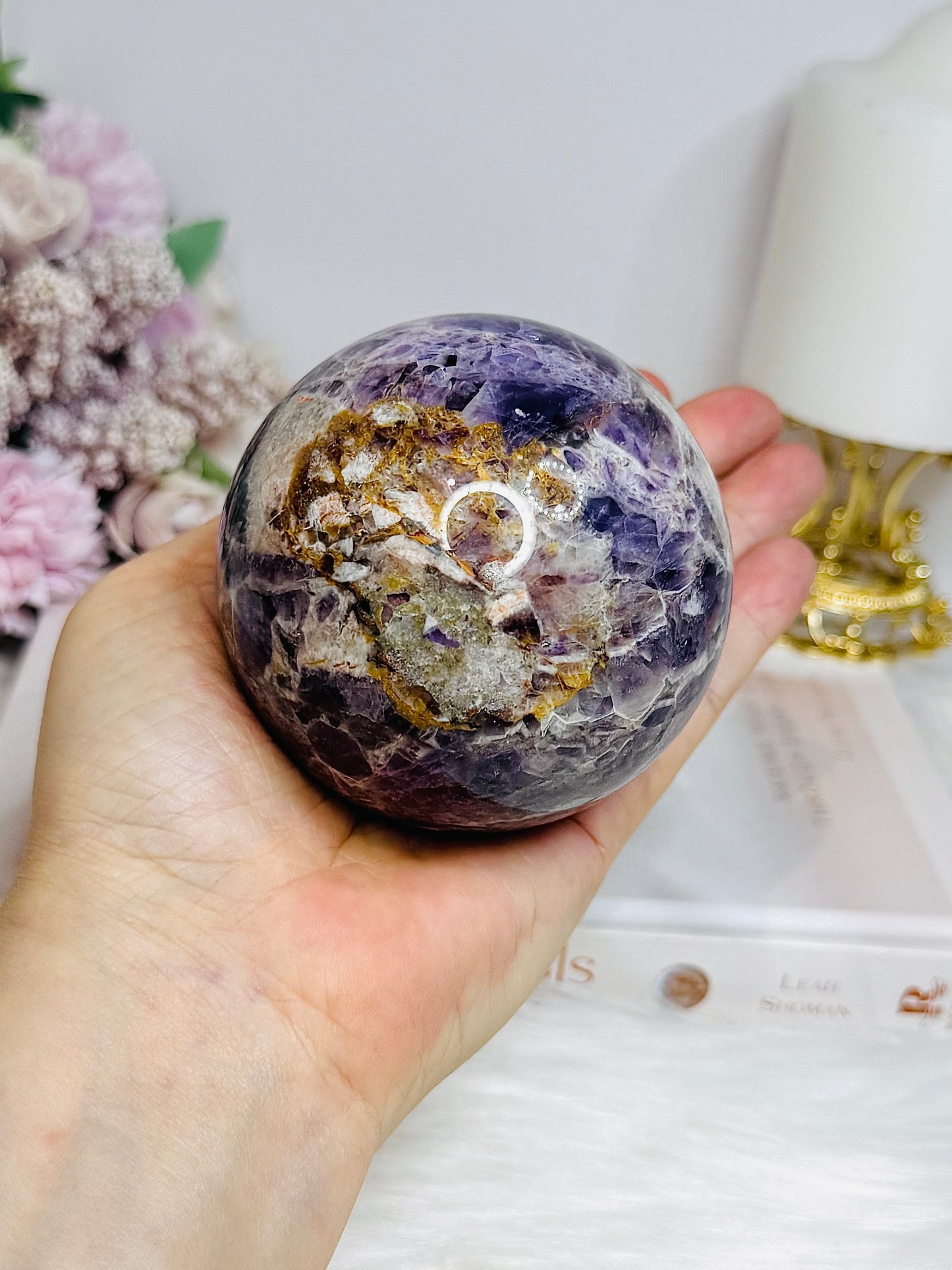 Large Chevron Amethyst Sphere on Stand 607g