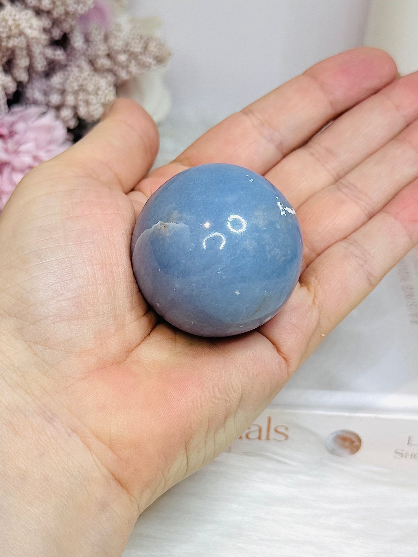 Blue Angelite Sphere on Stand 131g