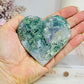 Moss Agate Carved Heart on Stand 8cm