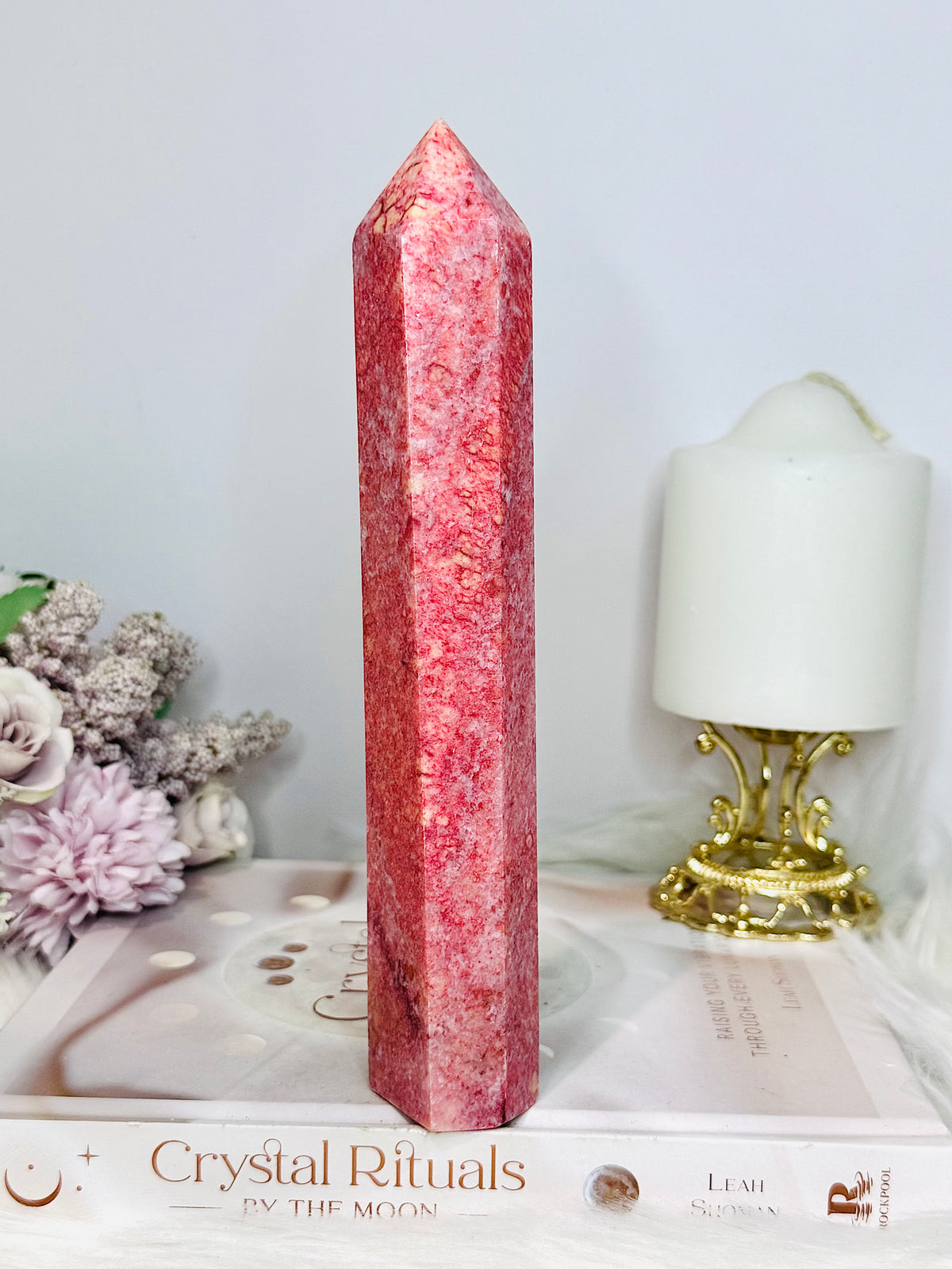 Large Thulite Tower with Epidote Inclusions 20cm