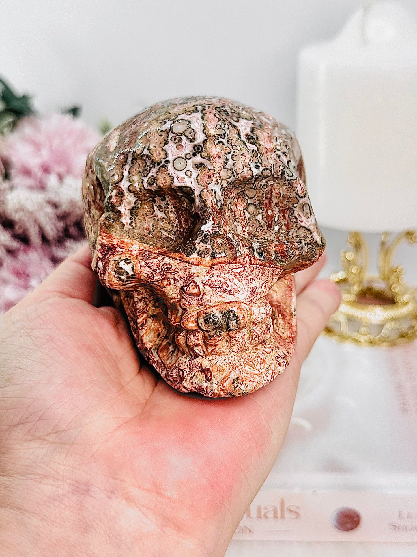 Amazing Large 489gram Leopard Skin Jasper Carved Skull
