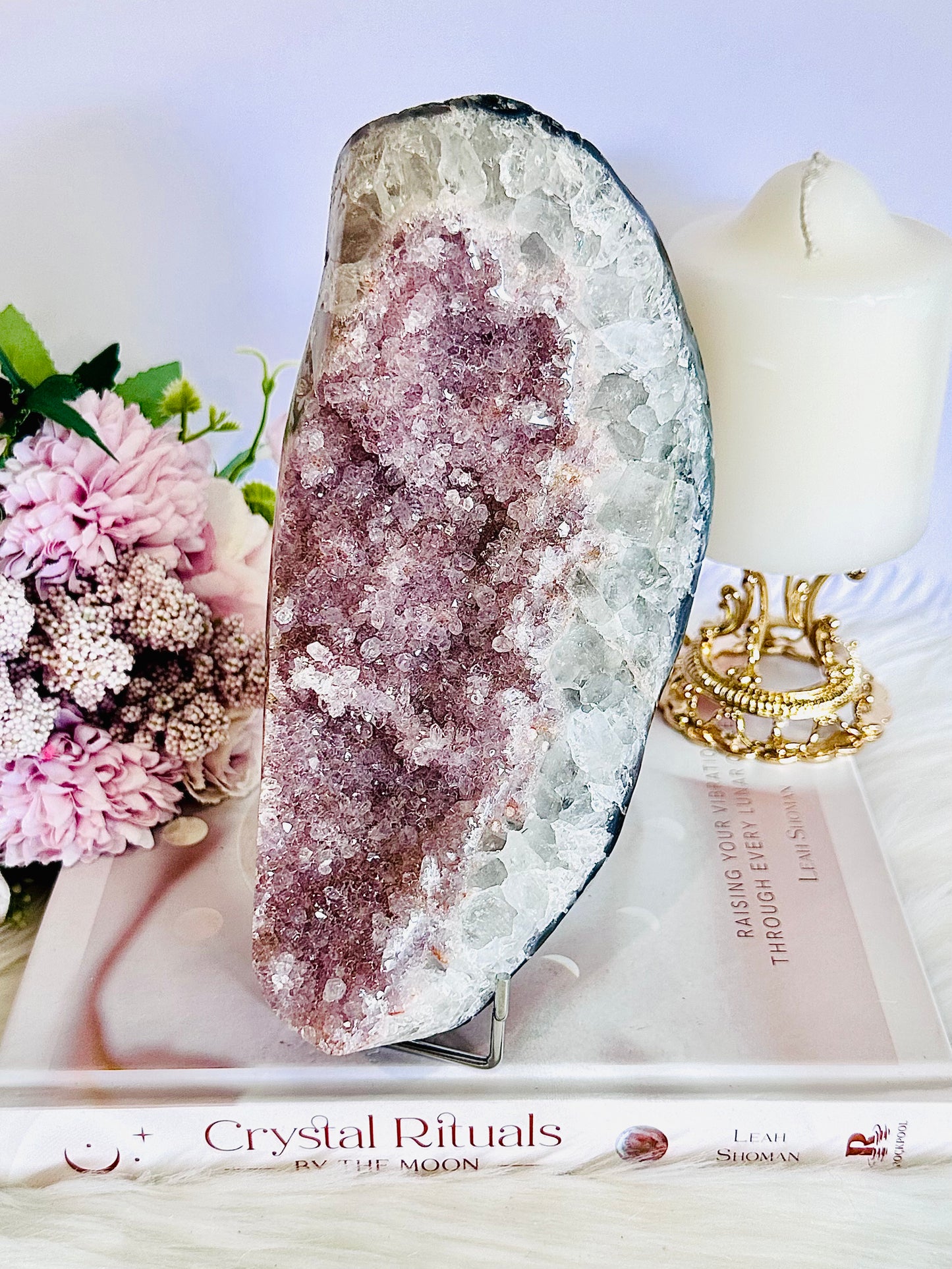 Wow!!! Elegant & Classy Large Shimmering Natural Druzy Amethyst Freeform 21cm 1.2KG On Stand From Brazil