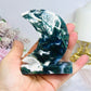 Moss Agate Druzy Moon On Stand 10cm