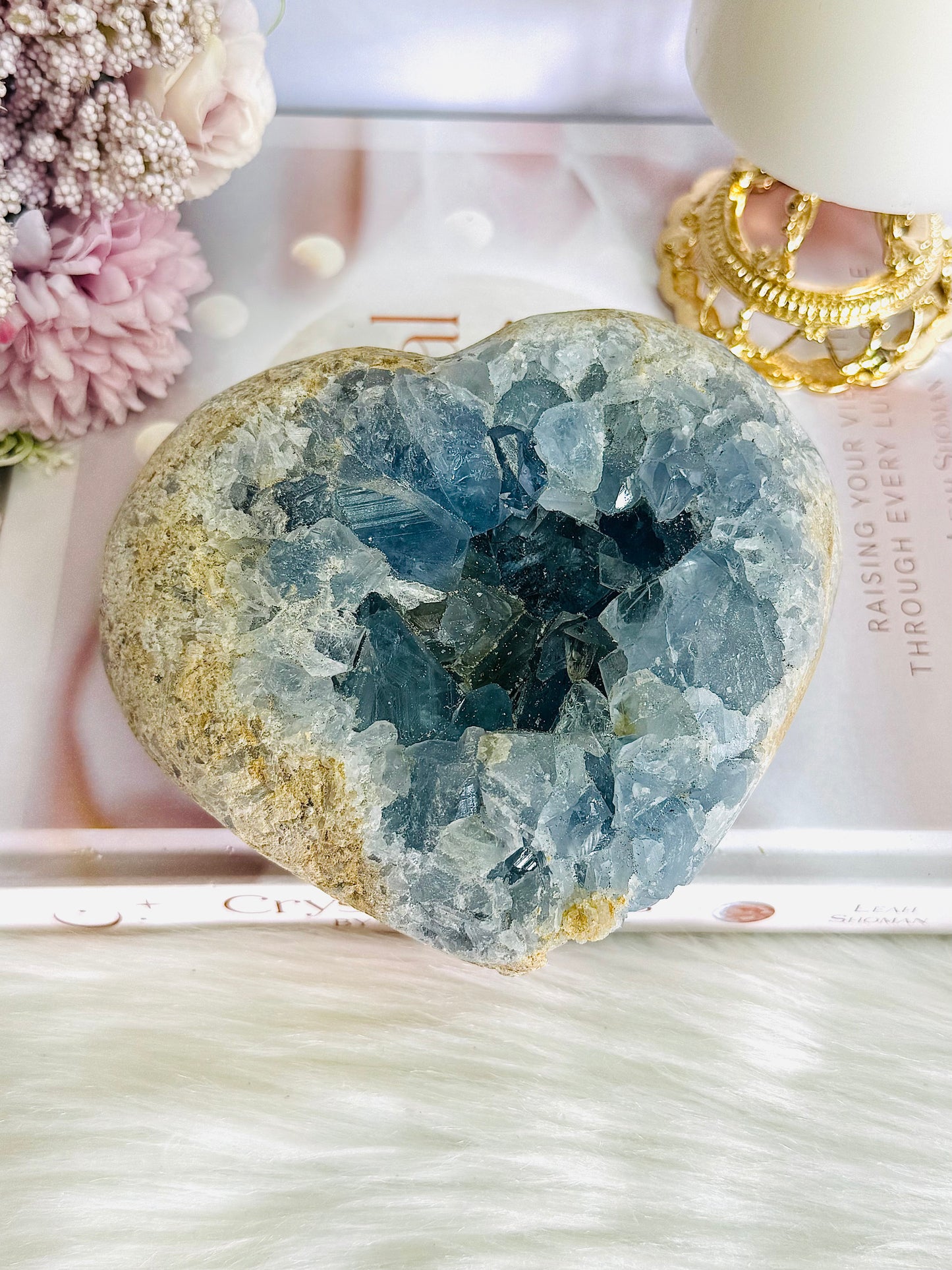 Huge 1.65KG Natural Blue Celestite Cluster Carved Heart