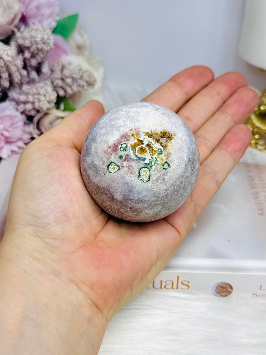 Pink Amethyst Sphere with Green Jasper Inclusions 243g