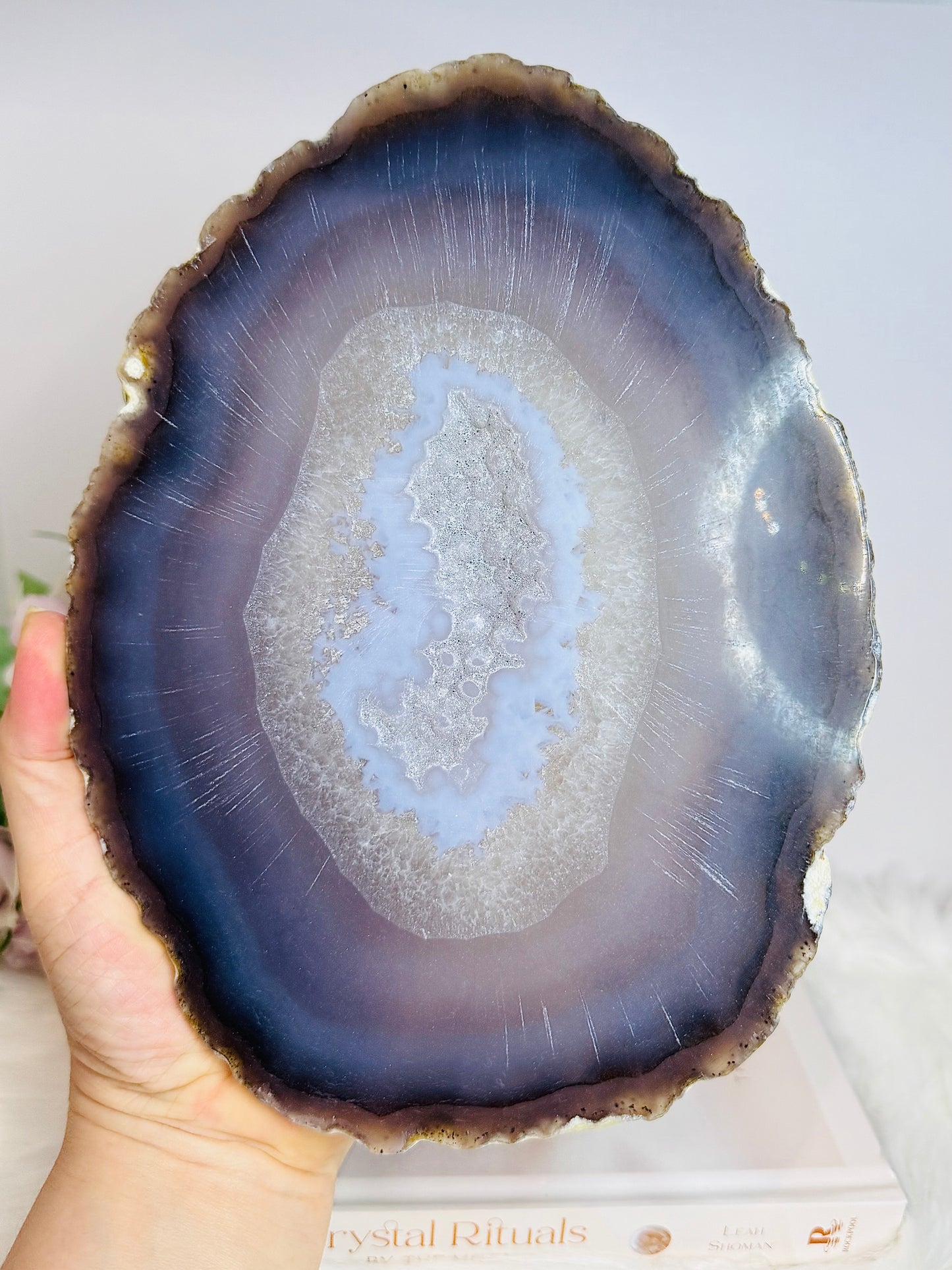 Large Druzy Agate Polished Slab on Stand 25cm 1.26KG