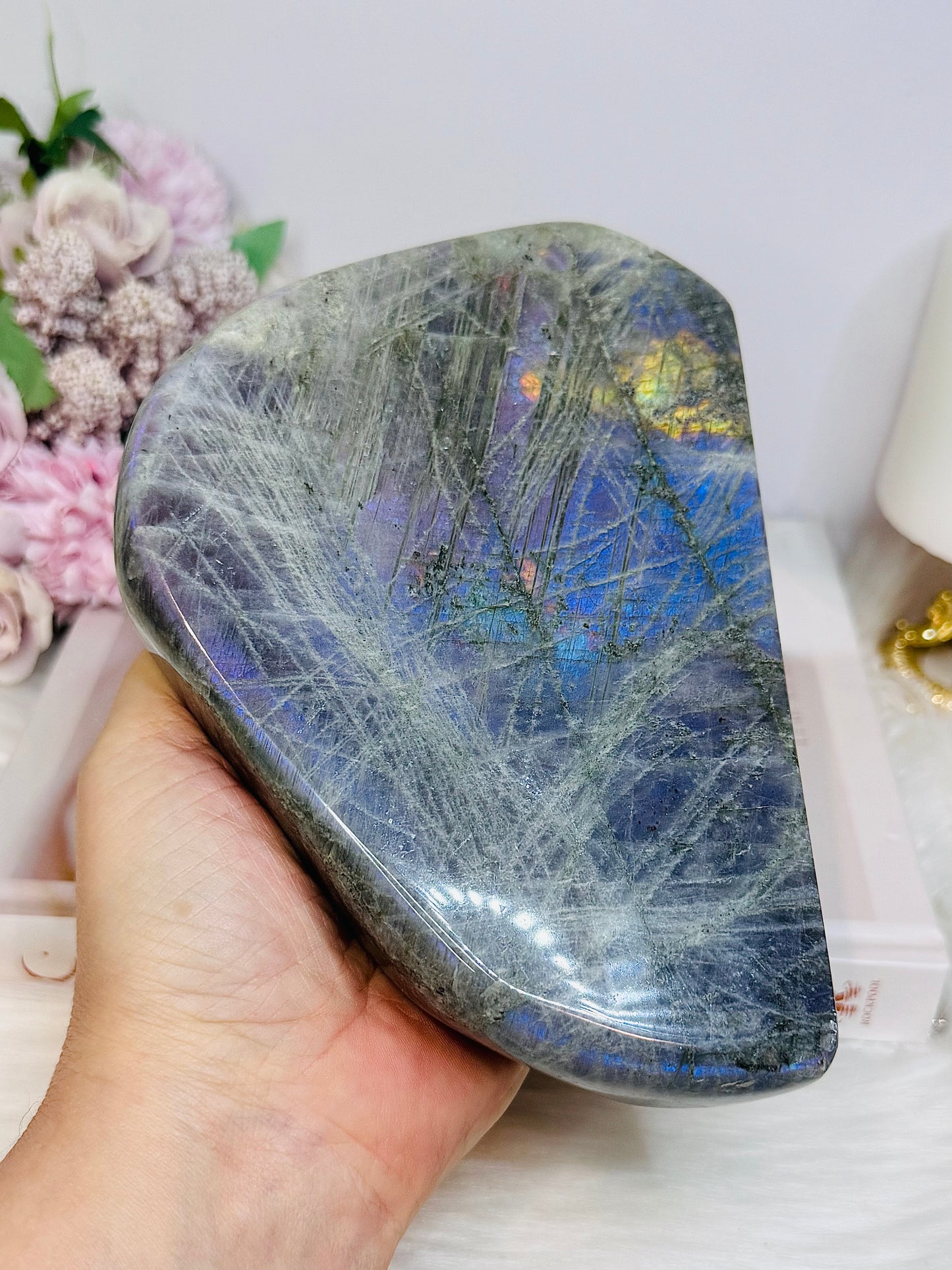 Large Natural Polished Labradorite Freeform 1.29KG 15.5cm (Flash is all purple not blue)