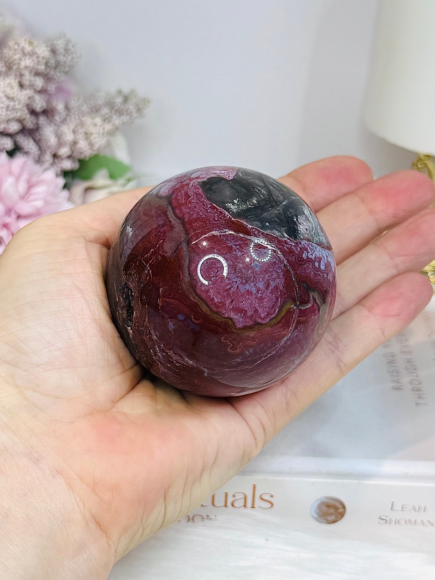High Grade Mexican Lace Agate Sphere on Stand 334g for