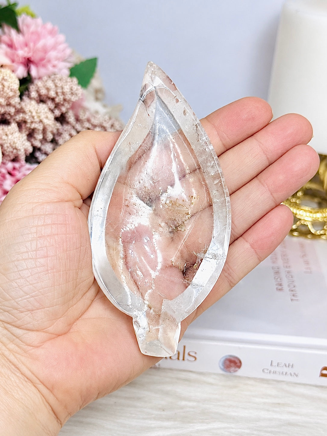 Clear Quartz Leaf Bowl 11cm