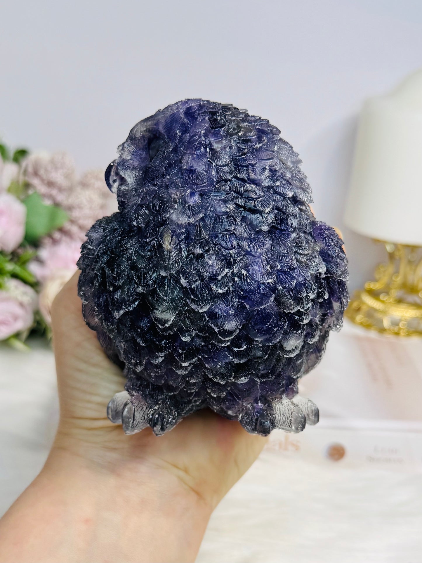 Large Amethyst Filled Resin Owl 10cm 621g