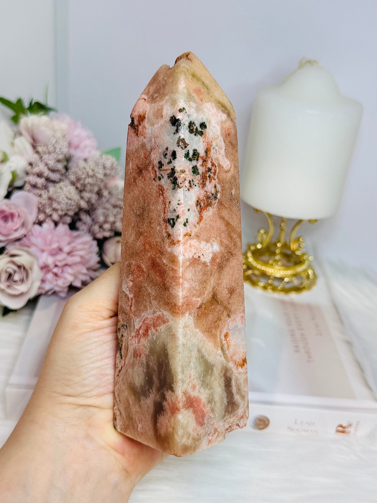 Large Chunky Pink Amethyst Tower 16.5cm 619g (Reduced as chip is imperfect)