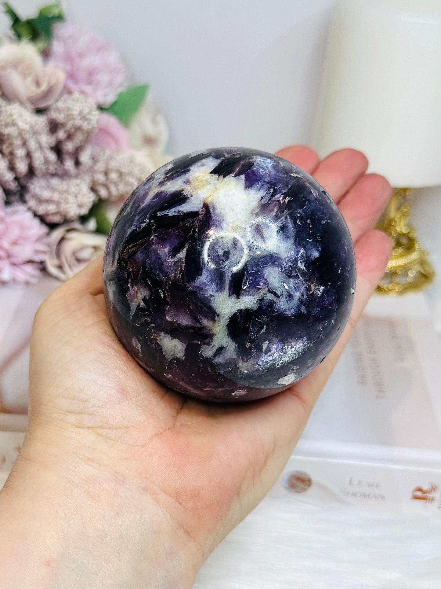 Large Lepidolite | Purple Mica Sphere on Stand 629g