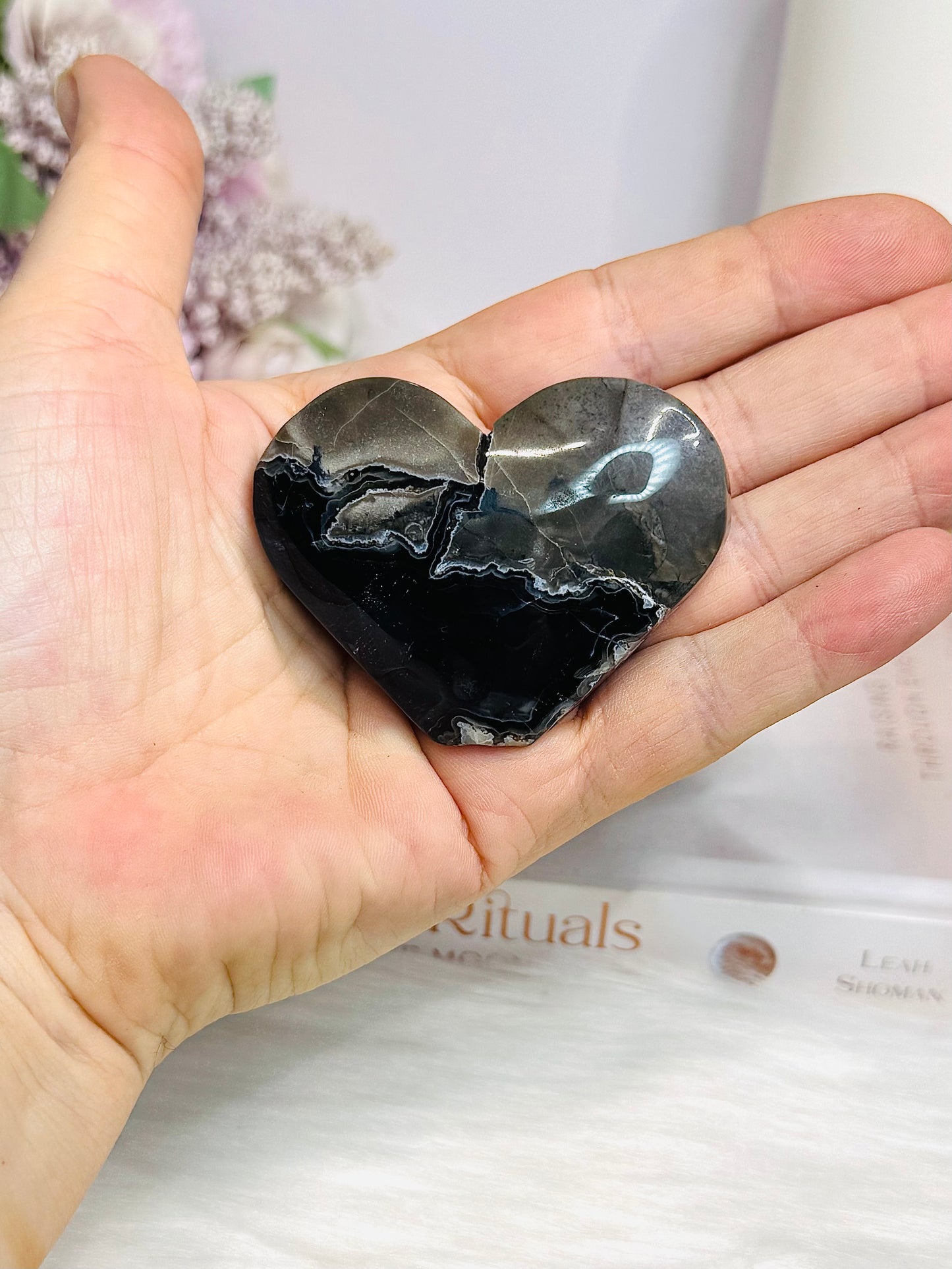 Volcano Agate Carved Heart (UV Reactive) with Imperfect Tip