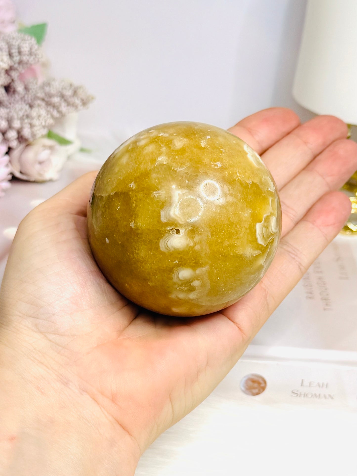 Large Amber Calcite Sphere on Stand 419g