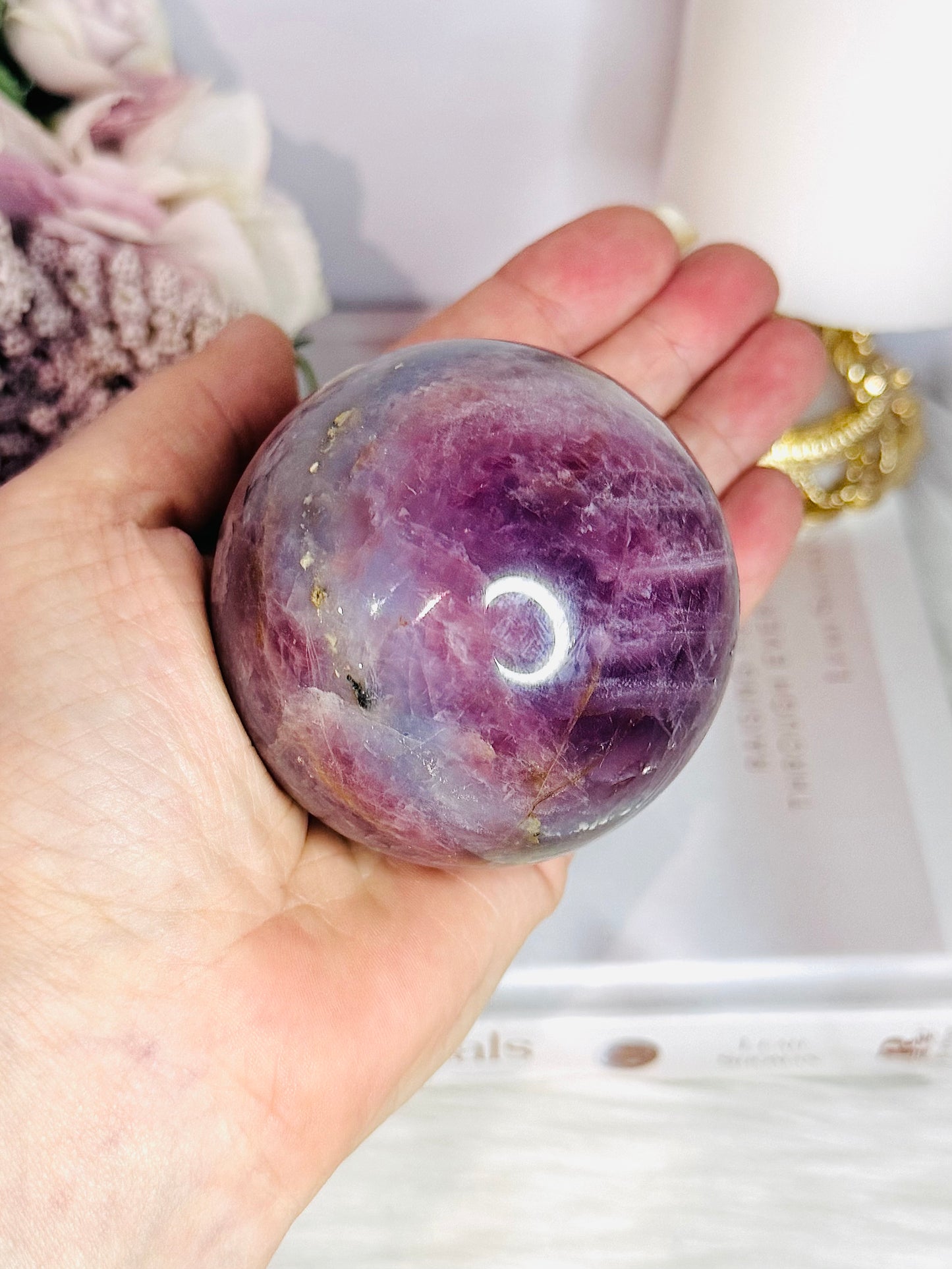 The Most Magical Large Lavender Star Rose Quartz Sphere with Flash On Stand 402grams