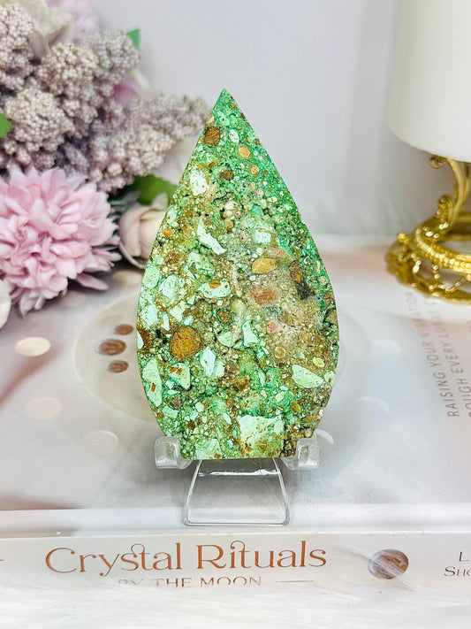 Variscite Carved Flame 10cm on Stand (does not stand alone)