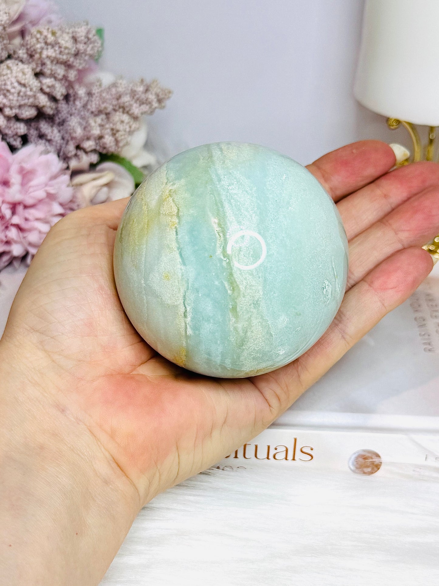 Blue Caribbean Calcite Sphere on Stand 486g