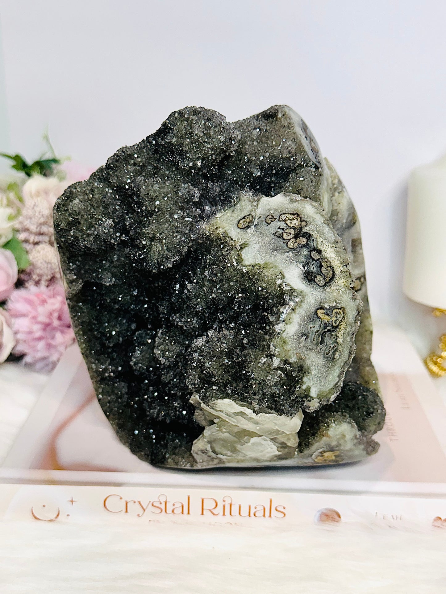 Huge Natural Green Amethyst | Prasiolite Specimen with Calcite Inclusions 16.5cm  2.45KG