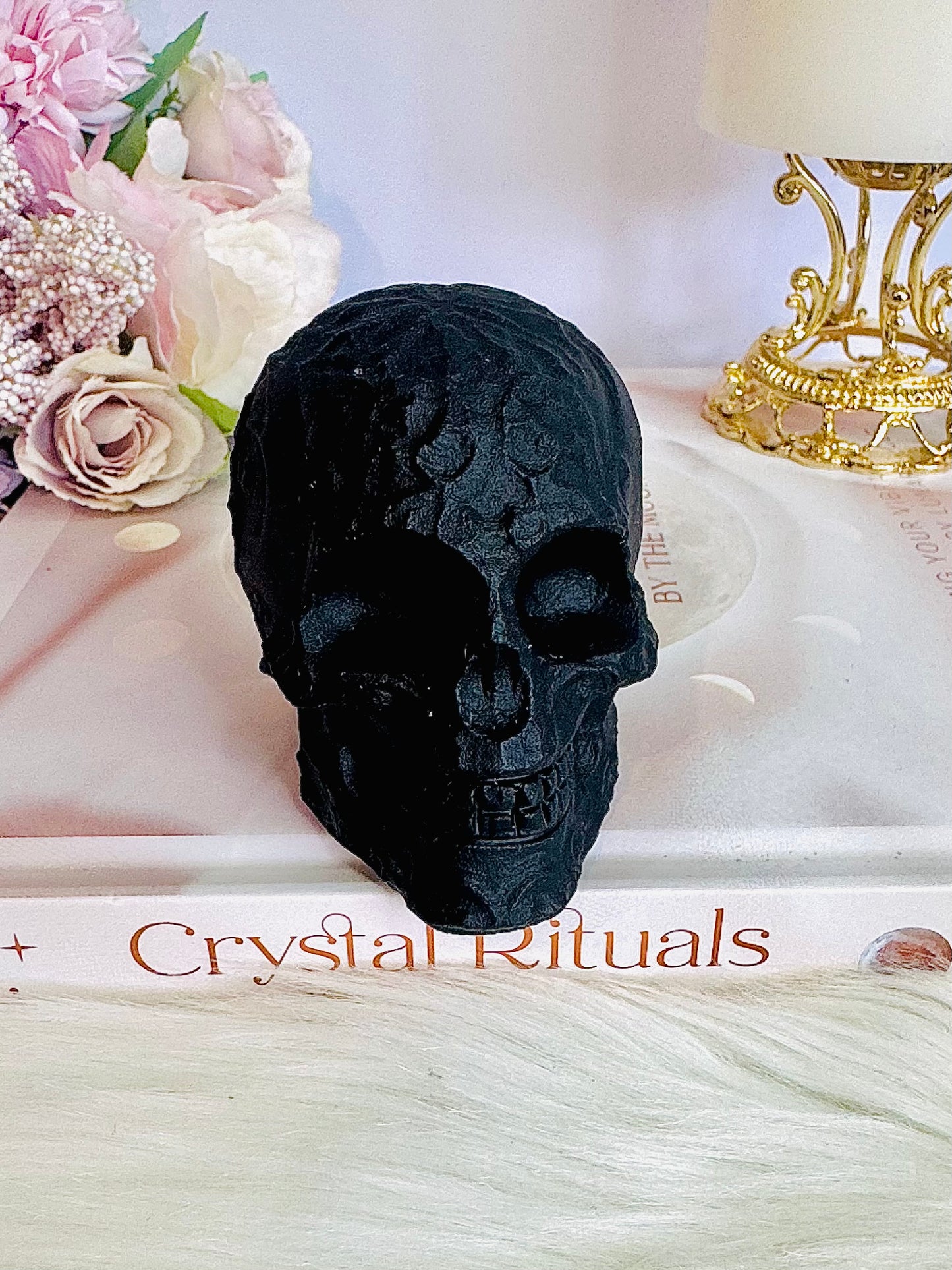 Beautifully Carved Black Tourmaline Skull with a Matt Finish 9cm